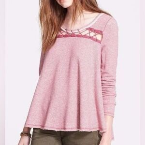 Free People Red Berry Combo Lacey Live Pullover Size Medium BNWT